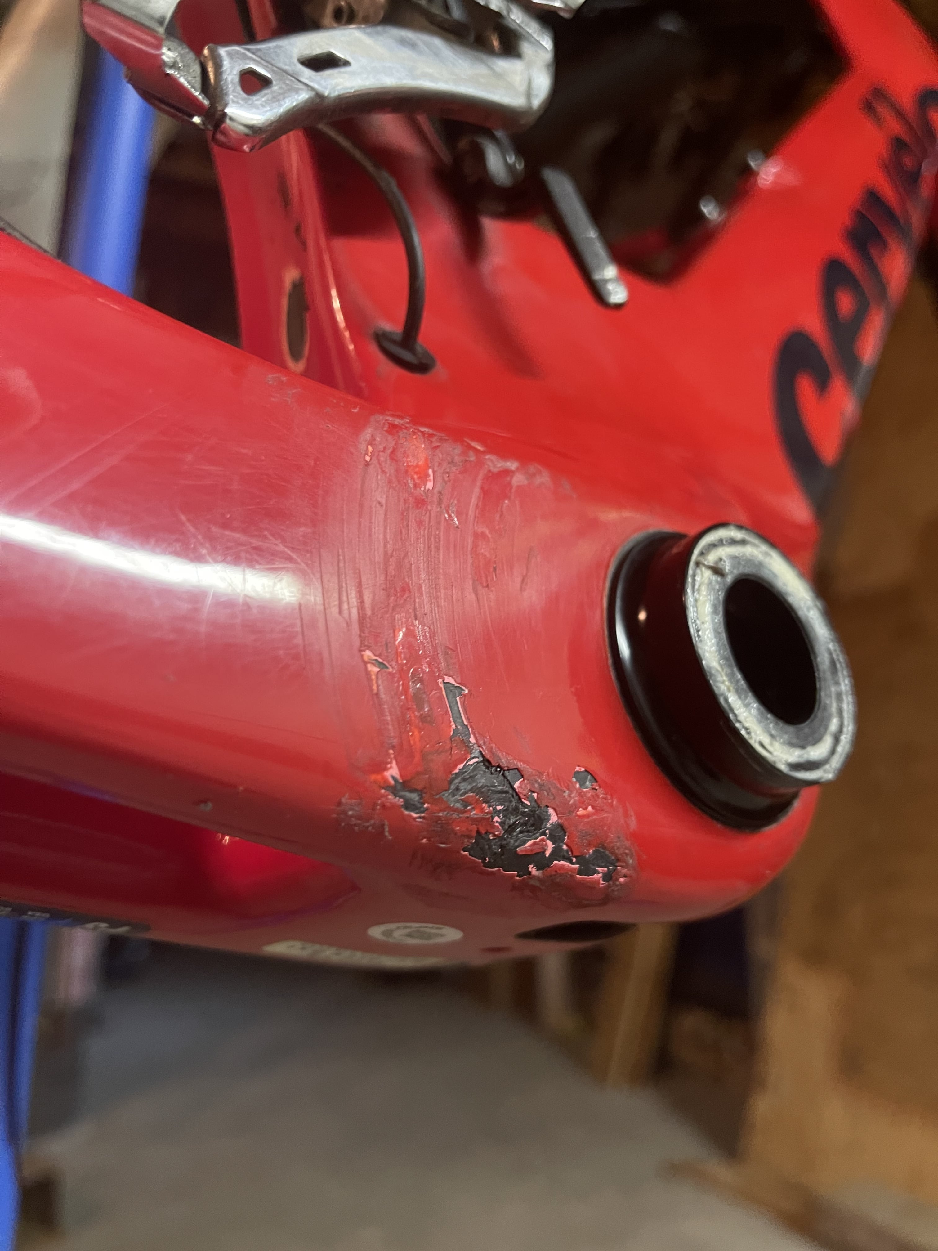 Scratched up carbon around BB Triathlon Forum Slowtwitch Forum